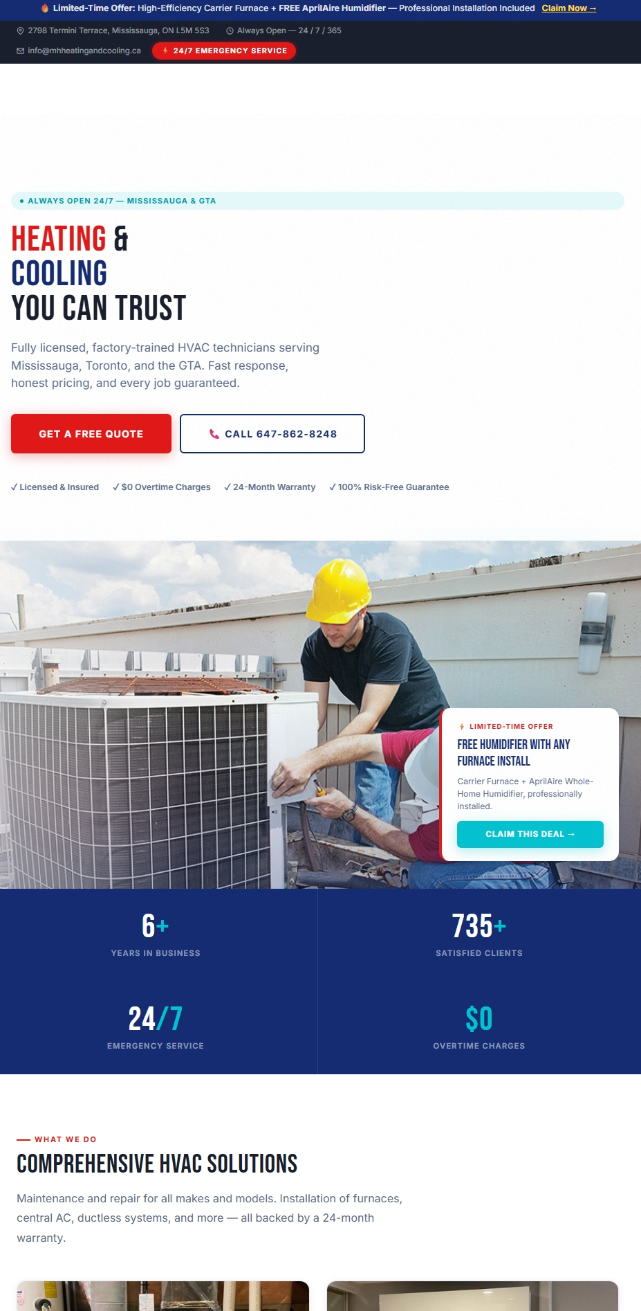 MH Heating and Cooling — full page website screenshot